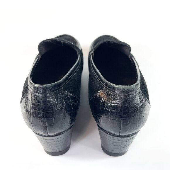 Donald J Pliner Women Black Suede/Crocodile Loafer Wedge Heel Size 6M - Picture 6 of 9